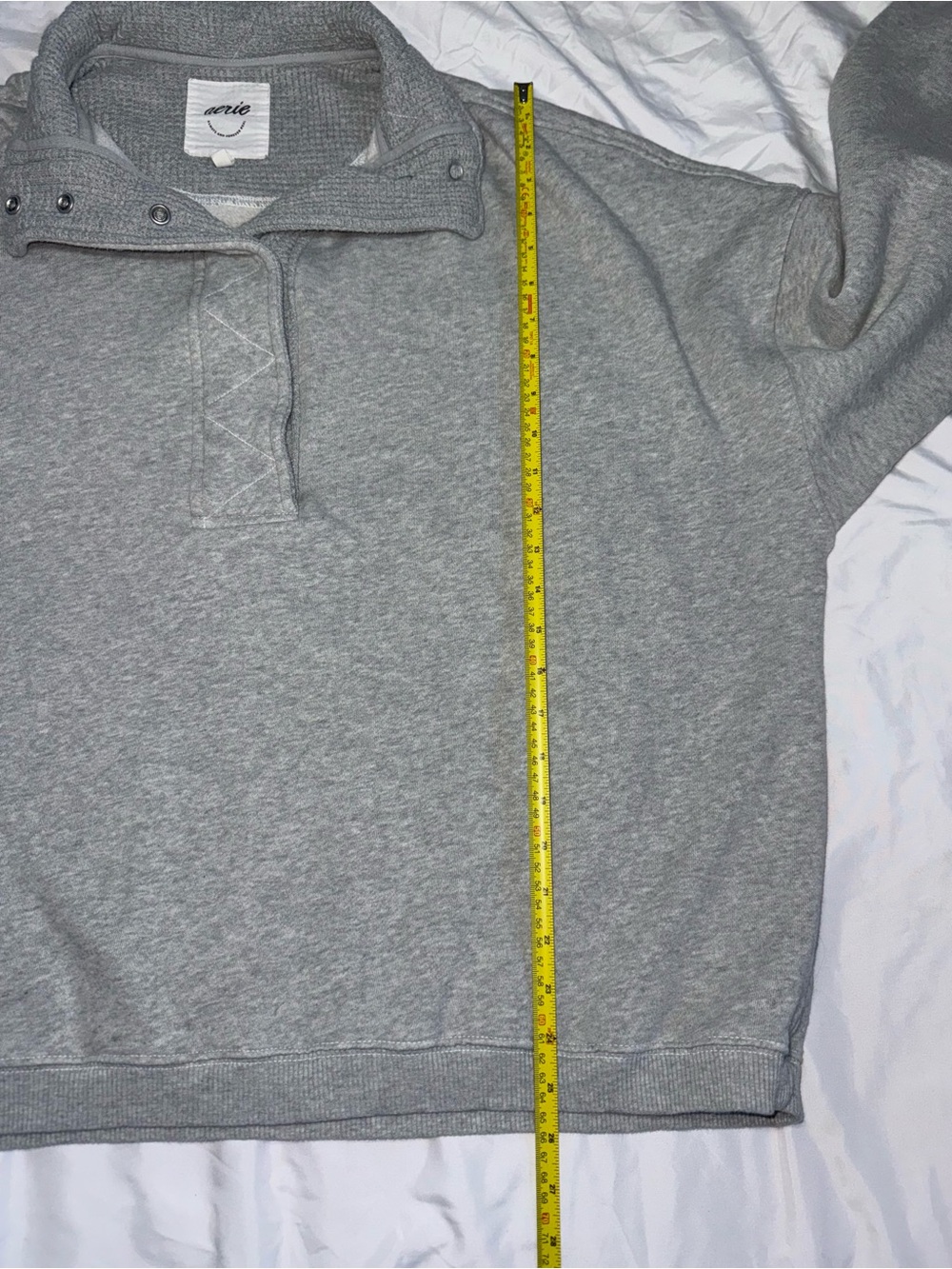 aerie Light Gray Waffle textured lined Collar Pullover oversized sweater - Picture 5 of 7